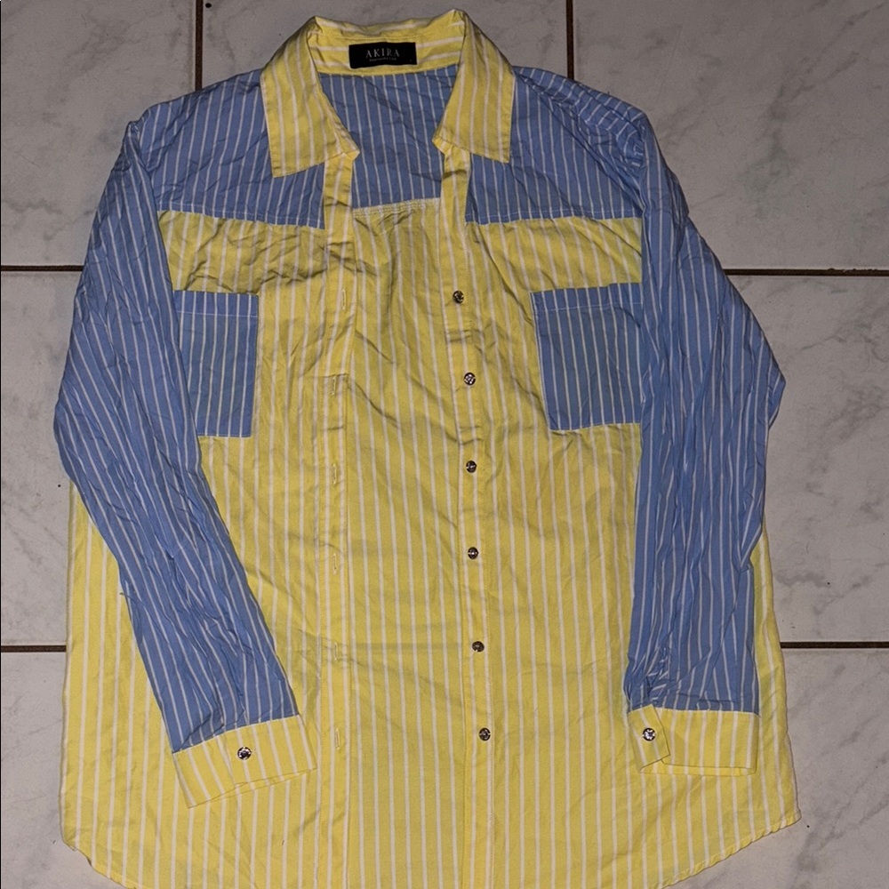 AKIRA Yellow and Blue Long Sleeve Dress